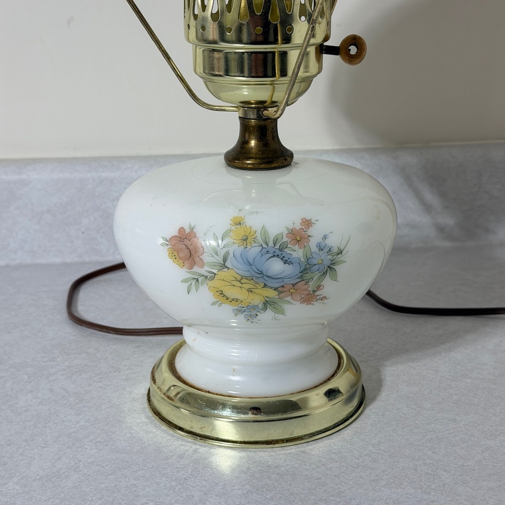 Vintage Milk Glass Hobnail Hurricane Lamp Floral Base‎ Dual Light 15 Inch - Picture 6 of 8